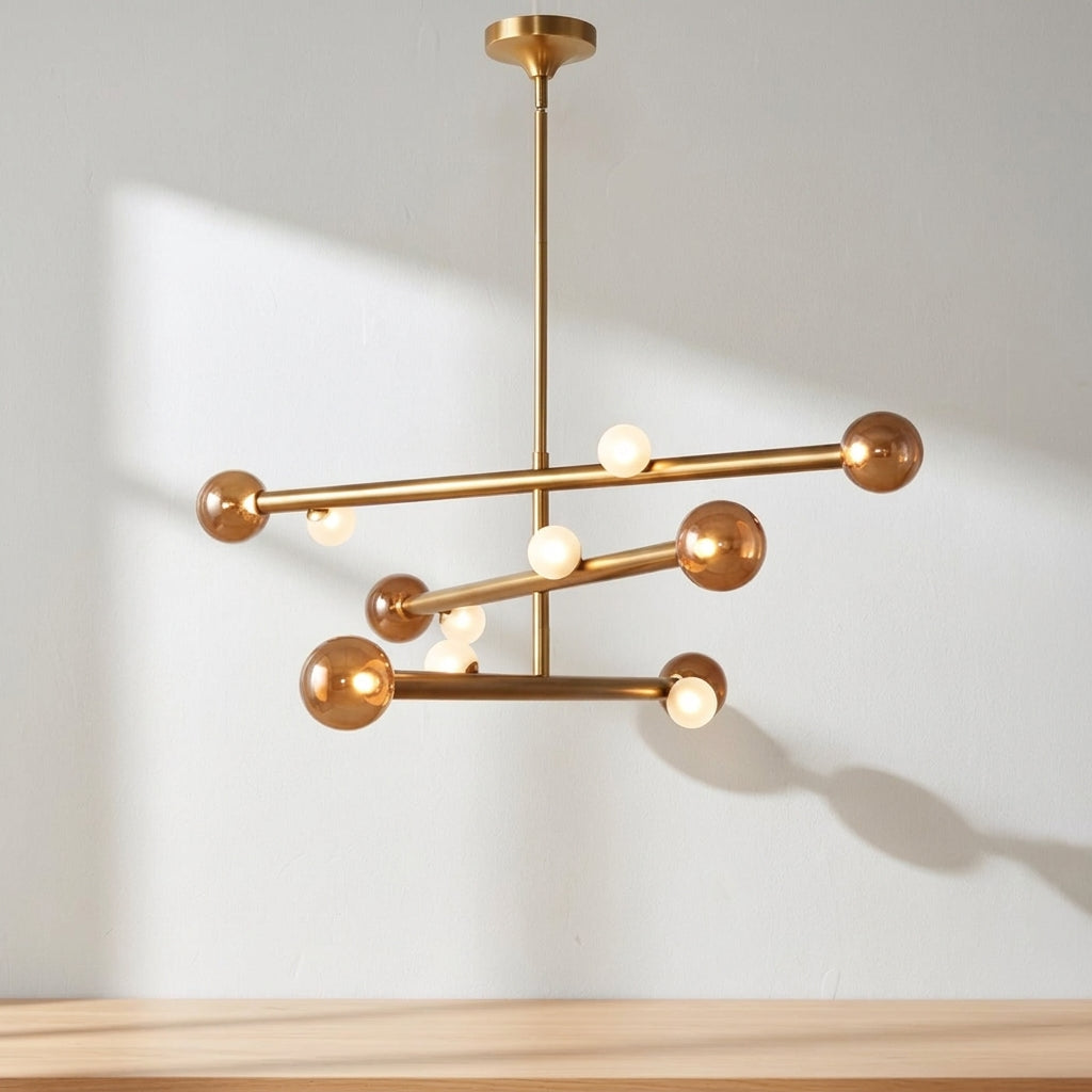 Reese 47.5-Inch LED Chandelier Vintage Brass Amber Glass by Kuzco Lighting