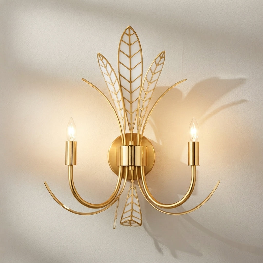 Foliatura 18.5-Inch 2-Light Wall Sconce Antique Brass Off-White