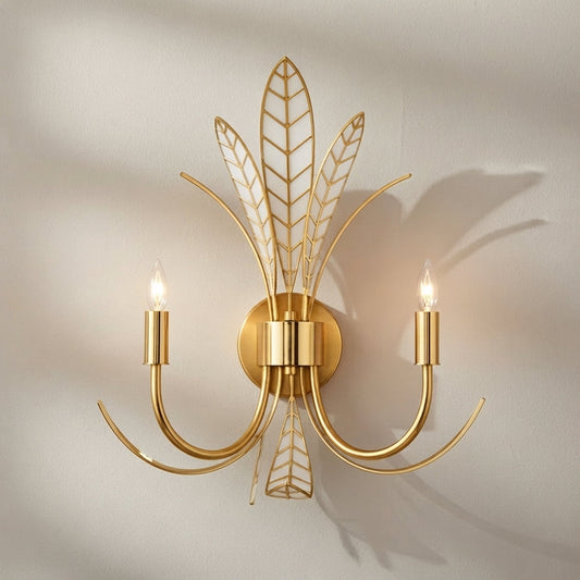 Foliatura 18.5-Inch 2-Light Wall Sconce Antique Brass Off-White