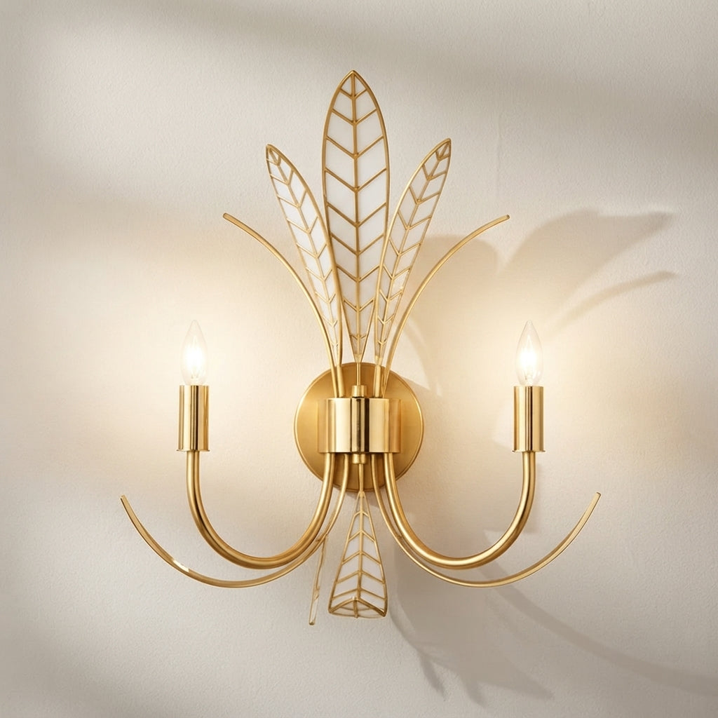 Foliatura 18.5-Inch 2-Light Wall Sconce Antique Brass Off-White