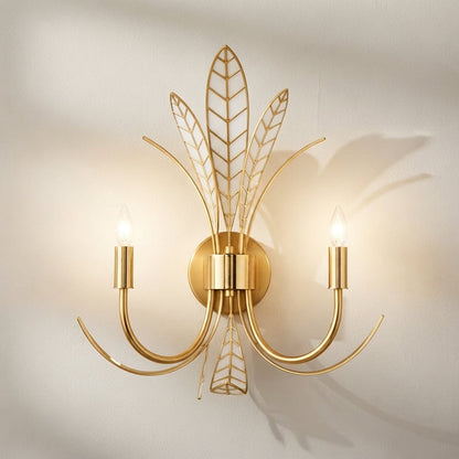 Foliatura 18.5-Inch 2-Light Wall Sconce Antique Brass Off-White
