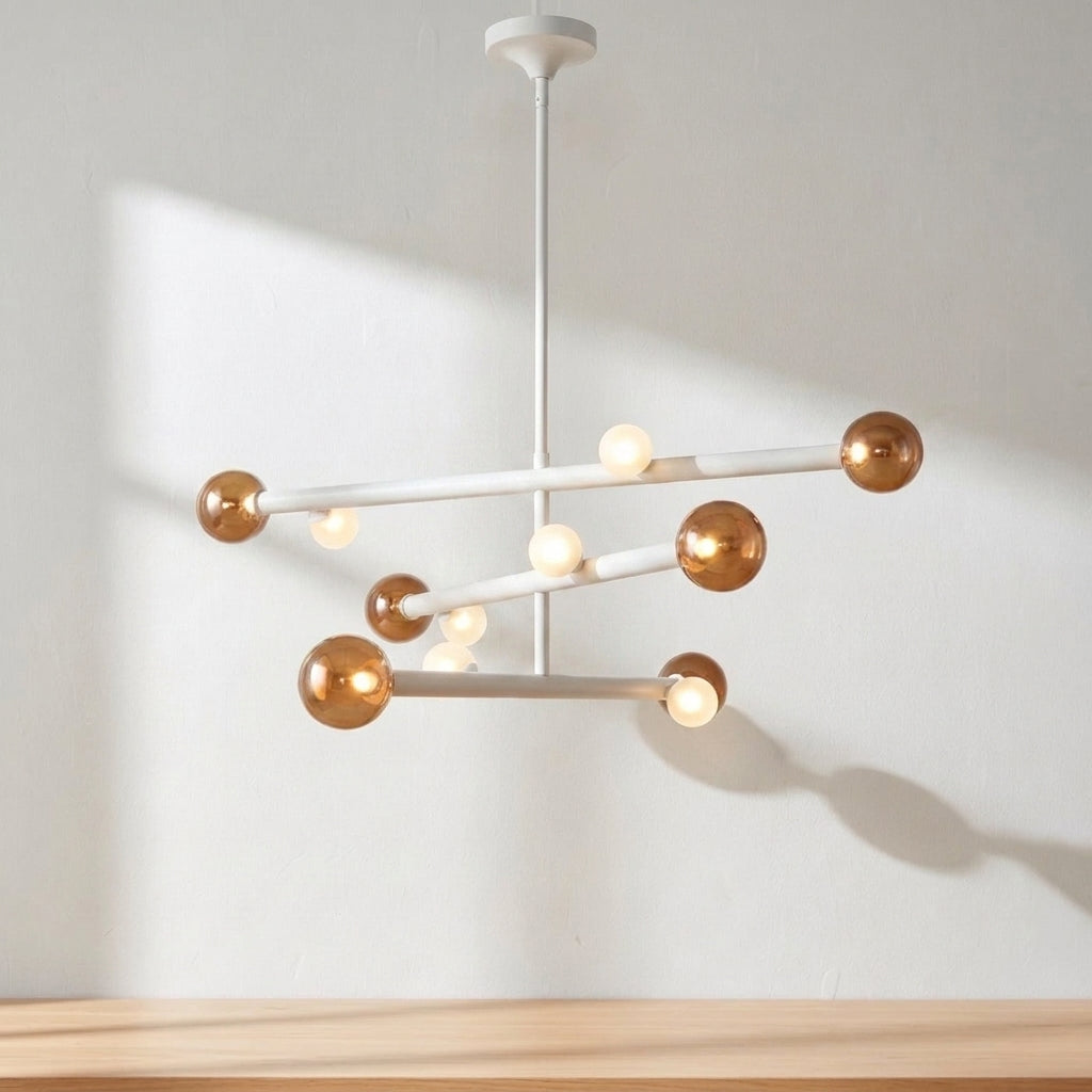Reese 47.5-Inch LED Chandelier Vintage Brass Amber Glass by Kuzco Lighting