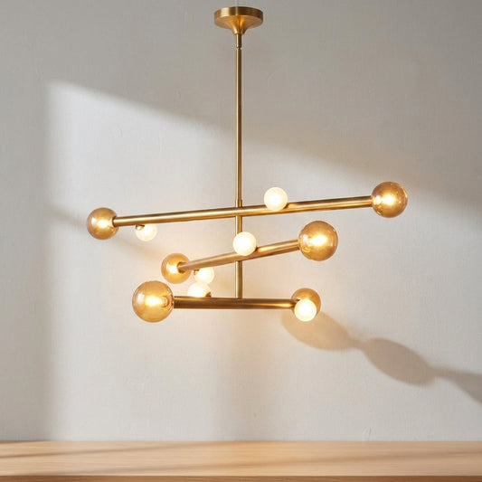 Reese 47.5-Inch LED Chandelier Vintage Brass Amber Glass by Kuzco Lighting